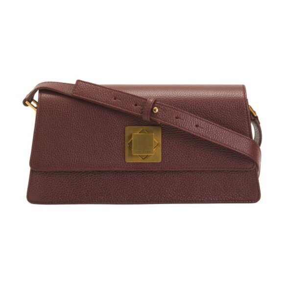 ARCADIA Made In Italy Leather East West Front Flap Bag With Brass Hardware - Picture 1 of 3